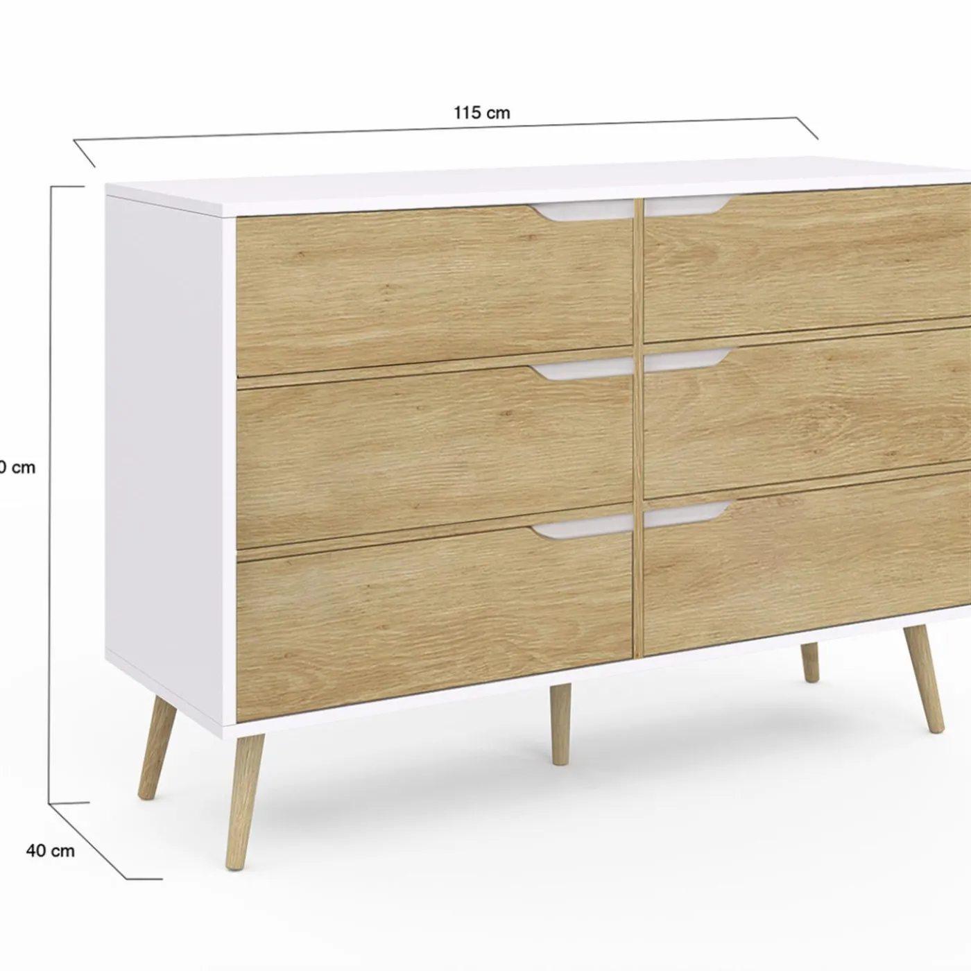 Commode scandinave blanche effet hêtre