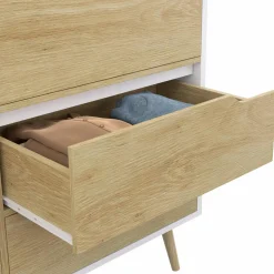 Commode scandinave blanche effet hêtre