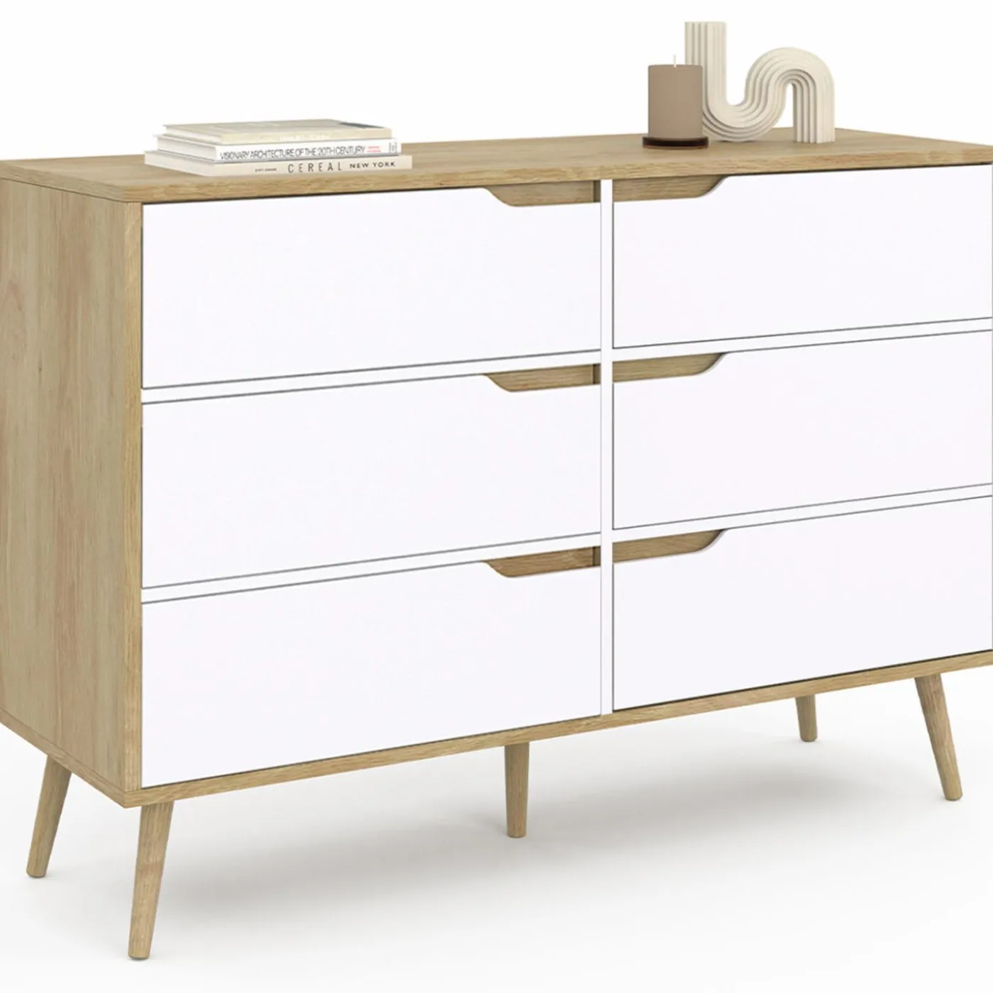 Commode scandinave bois et blanc 115cm