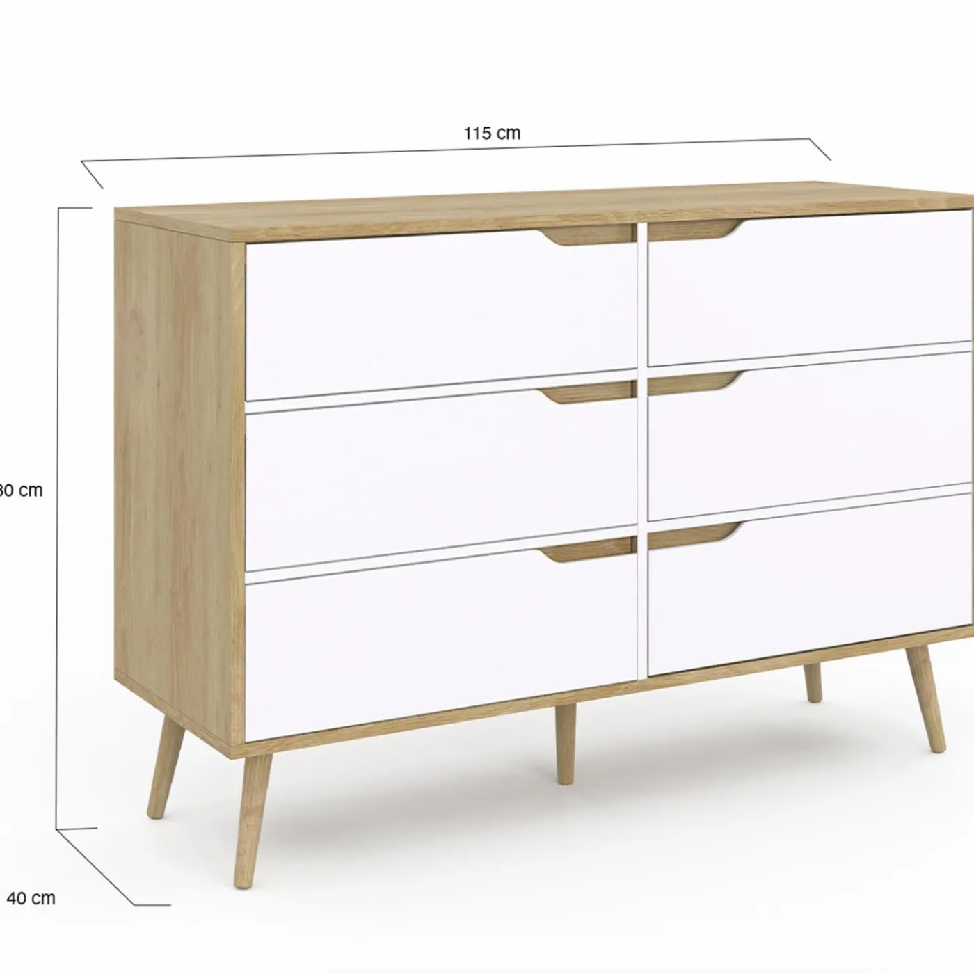 Commode scandinave bois et blanc 115cm