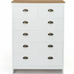 Commode style campagne chic 6 tiroirs blanche et bois