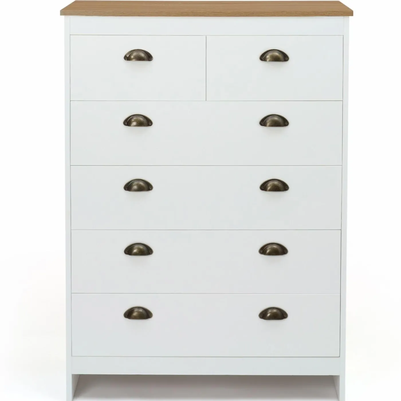 Commode style campagne chic 6 tiroirs blanche et bois