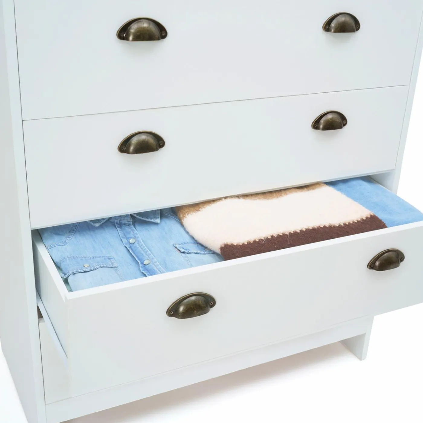 Commode style campagne chic 6 tiroirs blanche et bois