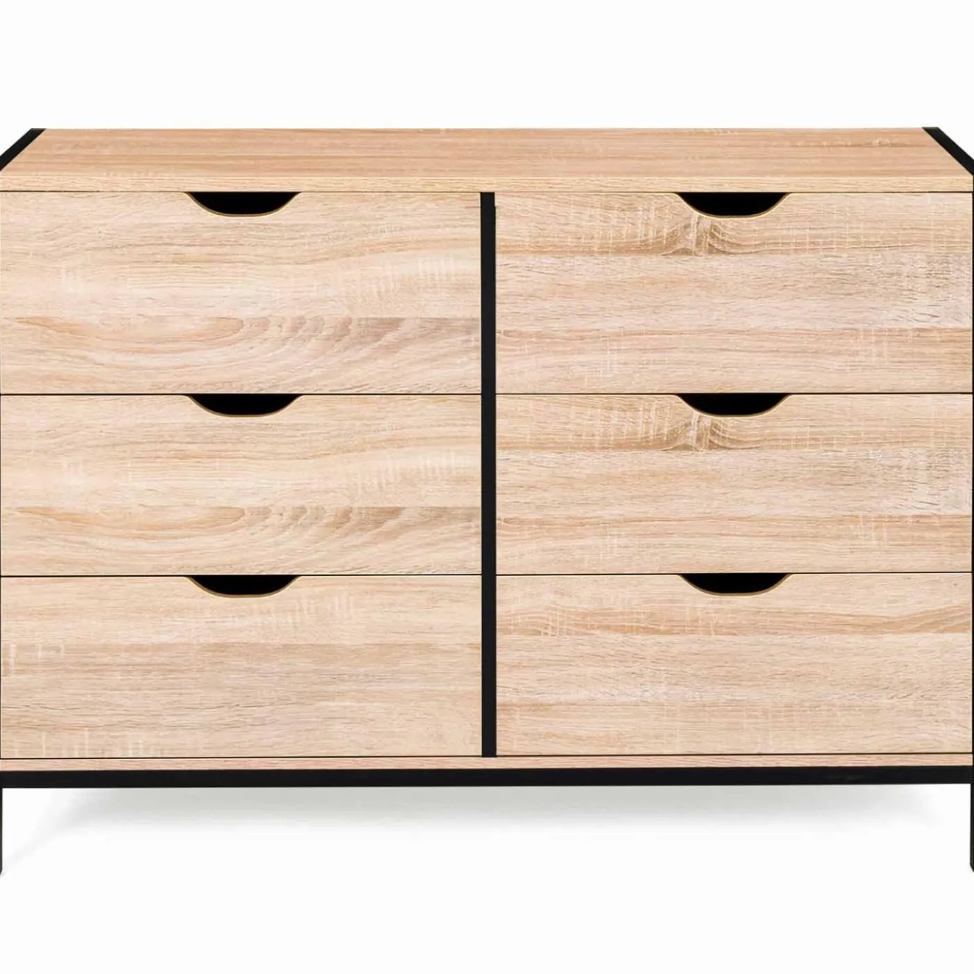 Commode style industriel 6 tiroirs bois et métal noir