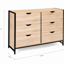 Commode style industriel 6 tiroirs bois et métal noir