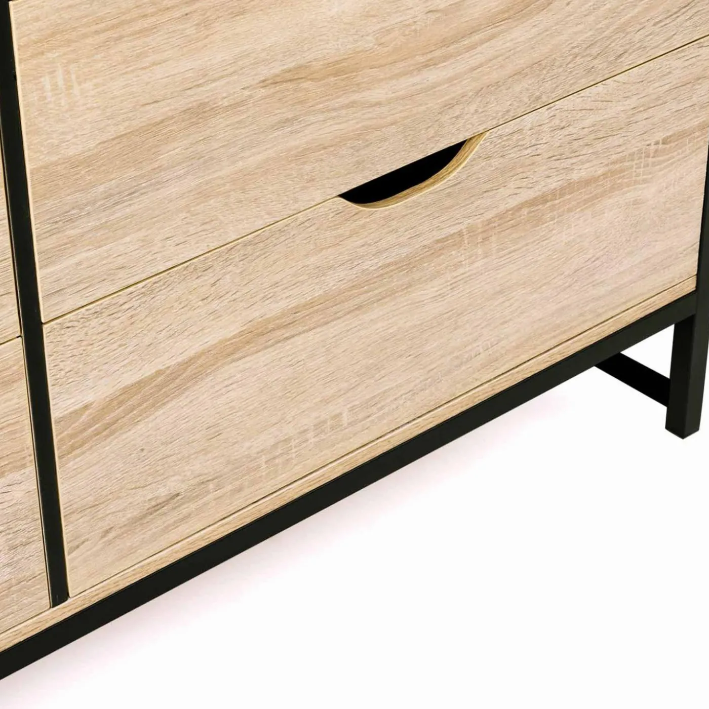Commode style industriel 6 tiroirs bois et métal noir