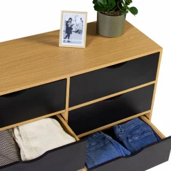 Commode vintage 6 tiroirs bois et noir