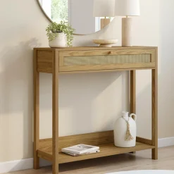 Console 1 tiroir effet naturel cannage