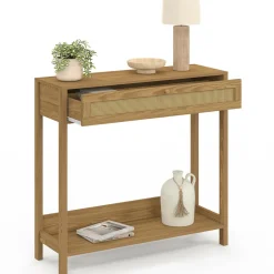 Console 1 tiroir effet naturel cannage