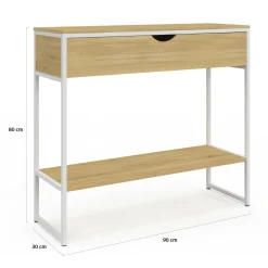 Console 1 tiroir et 1 étagère design industriel bois et métal blanc