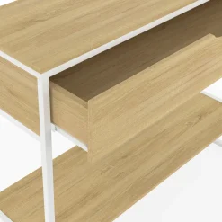 Console 1 tiroir et 1 étagère design industriel bois et métal blanc