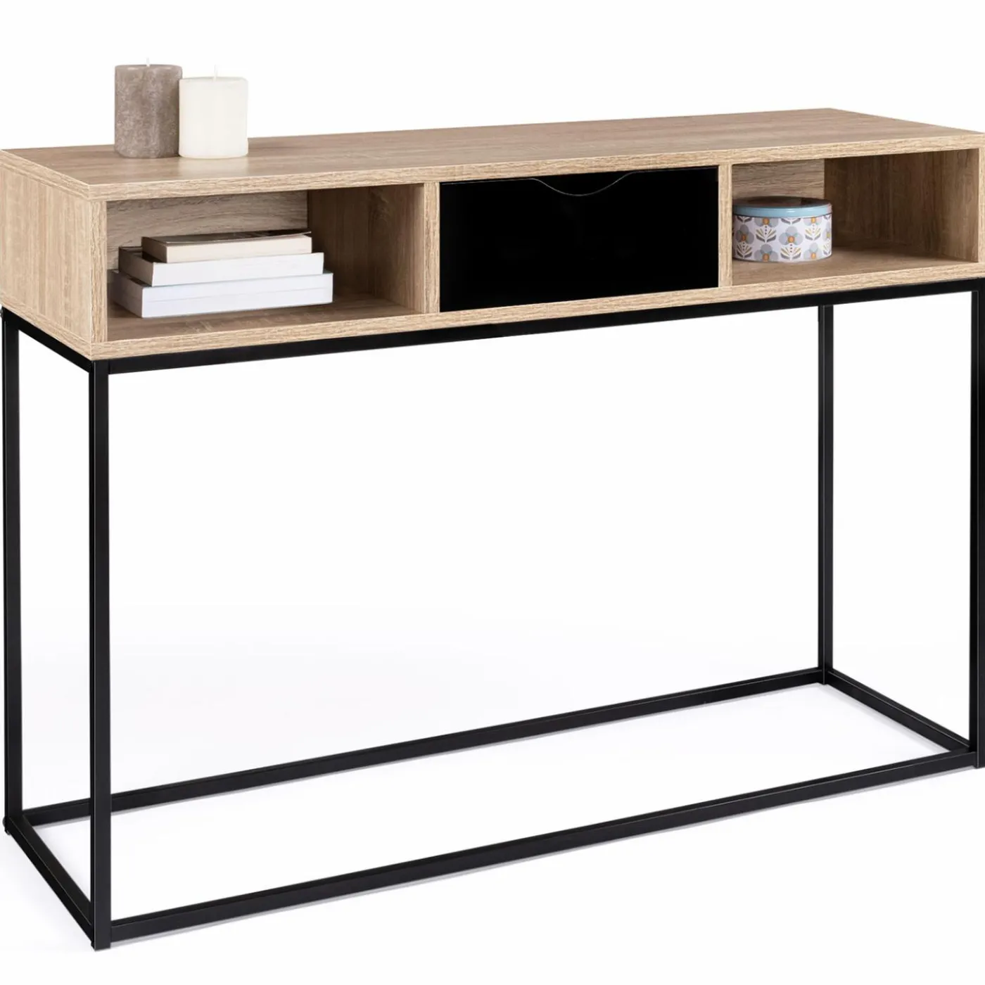 Console 1 tiroir noir avec rangements design industriel