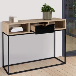 Console 1 tiroir noir avec rangements design industriel