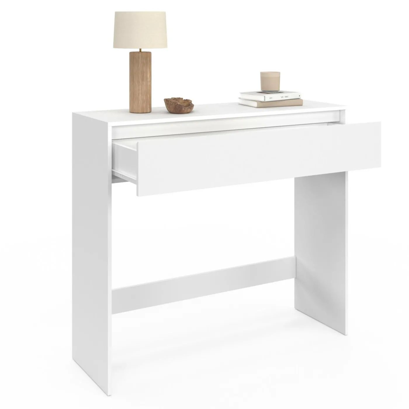 Console bois blanc 1 tiroir design moderne