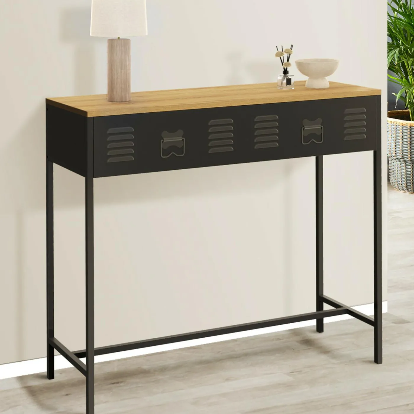 Console bois et métal 1 tiroir design industriel