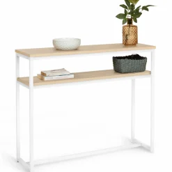 Console bois et métal blanc double plateau 100 cm