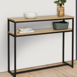 Console bois et métal double plateau 100 cm