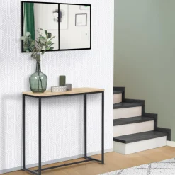 Console bois et métal noir avec miroir 2 bandes design industriel