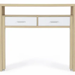 Console bureau extensible blanc et imitation hêtre