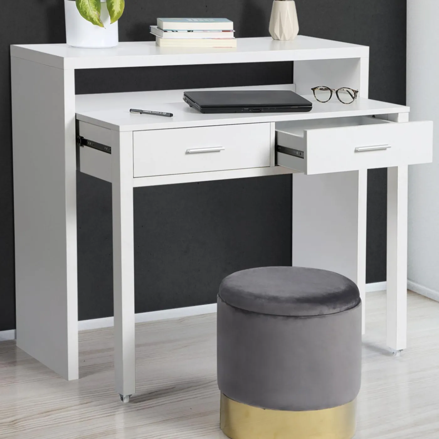 Console bureau extensible blanc