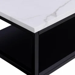 Console imitation marbre et bois noir pied métal