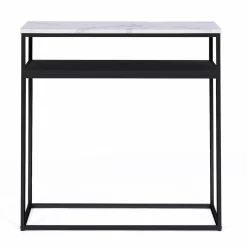 Console imitation marbre et bois noir pied métal
