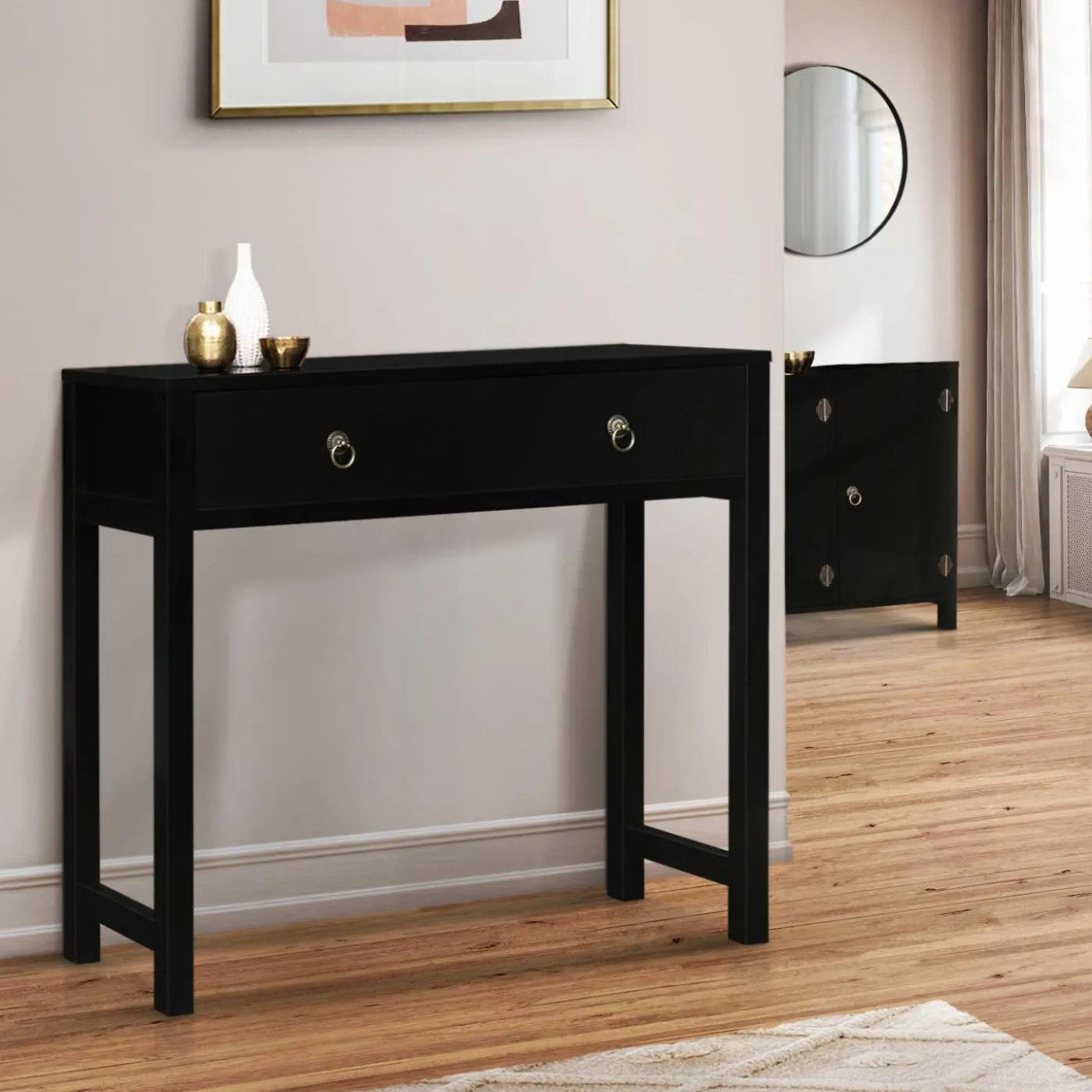 Console noire style asiatique 1 tiroir