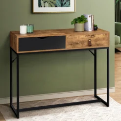 Console style industriel bois et métal 2 tiroirs