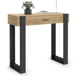 Console style moderne bois et noir 90 cm avec tiroir