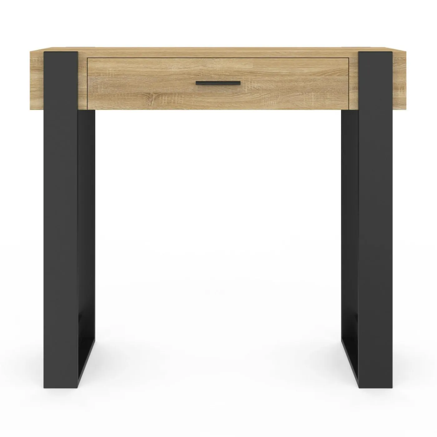 Console style moderne bois et noir 90 cm avec tiroir