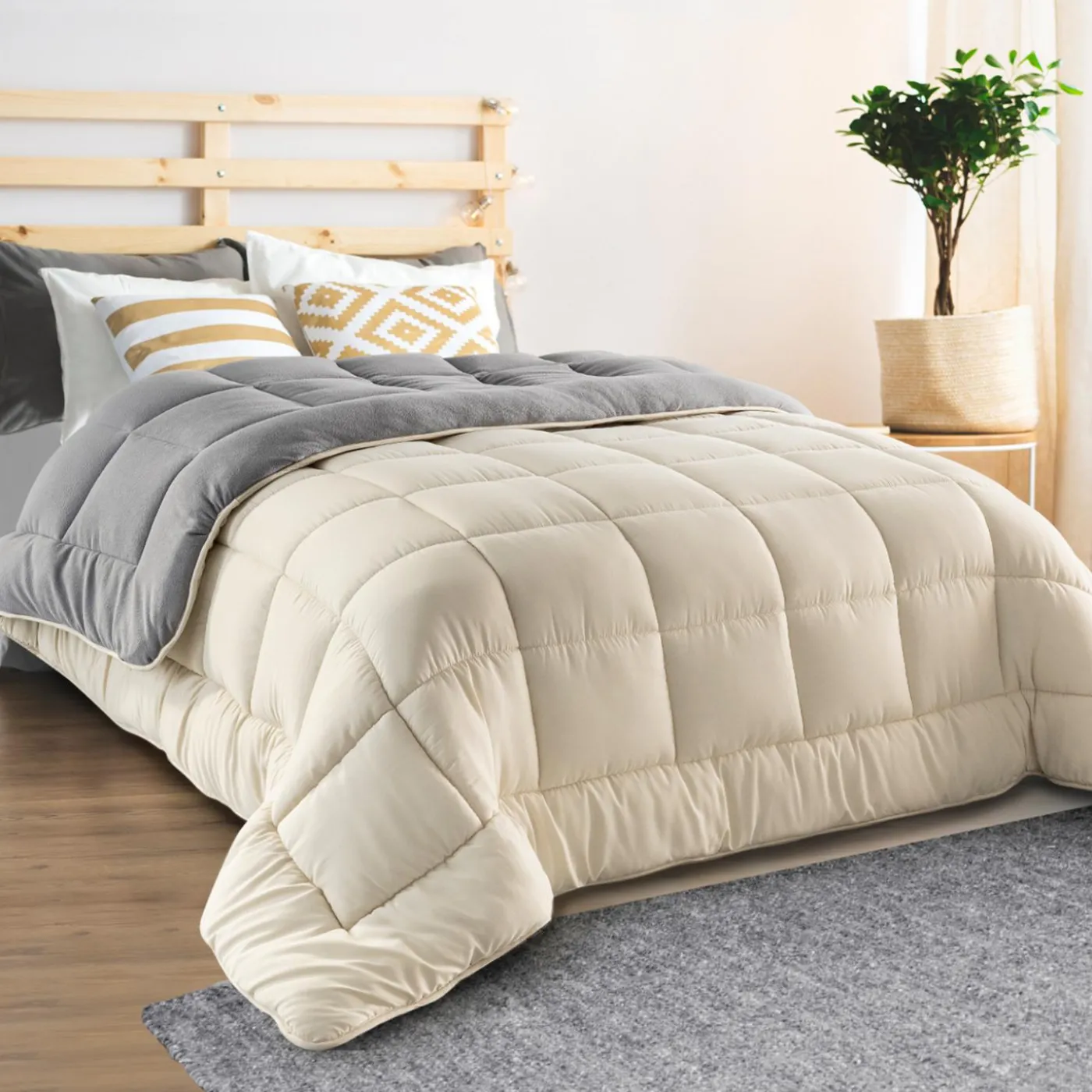 Couette bicolore 220x240 gris et crème