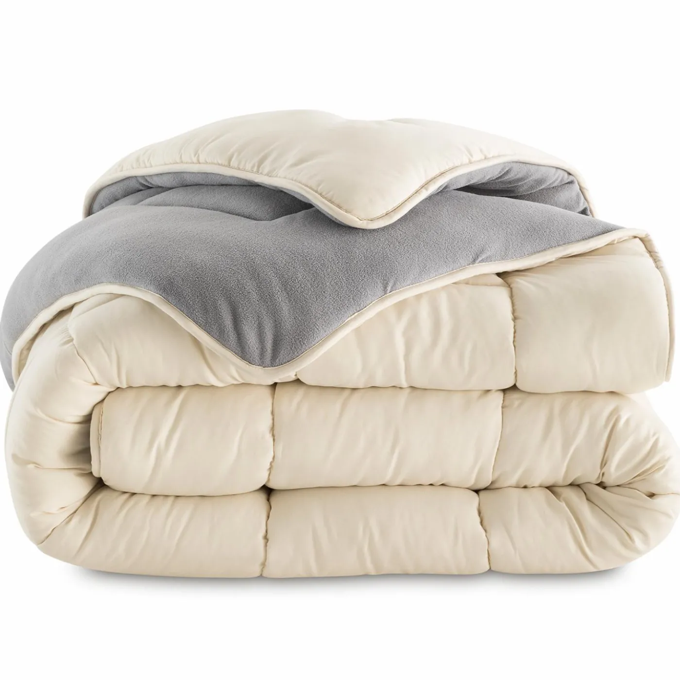Couette polaire biface 200x200 cm gris et crème 400 gr
