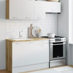 Cuisine complète 180 cm avec plan de travail bois et blanc