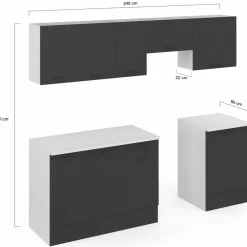 Cuisine complète 240 cm avec plan de travail blanc et gris