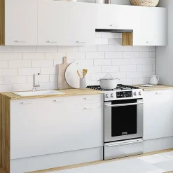 Cuisine complète 240 cm avec plan de travail bois et blanc