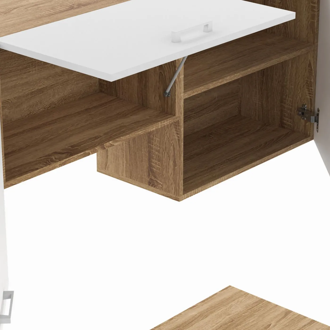 Cuisine complète 240 cm avec plan de travail bois et blanc