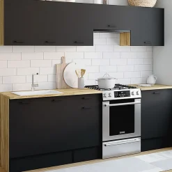 Cuisine complète 240 cm avec plan de travail bois et noir