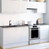 Cuisine complète 240 cm avec plan de travail bois blanc et plateaux effet béton