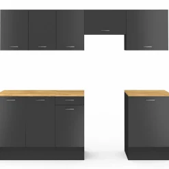 Cuisine complète 240 cm avec plan de travail bois et noir