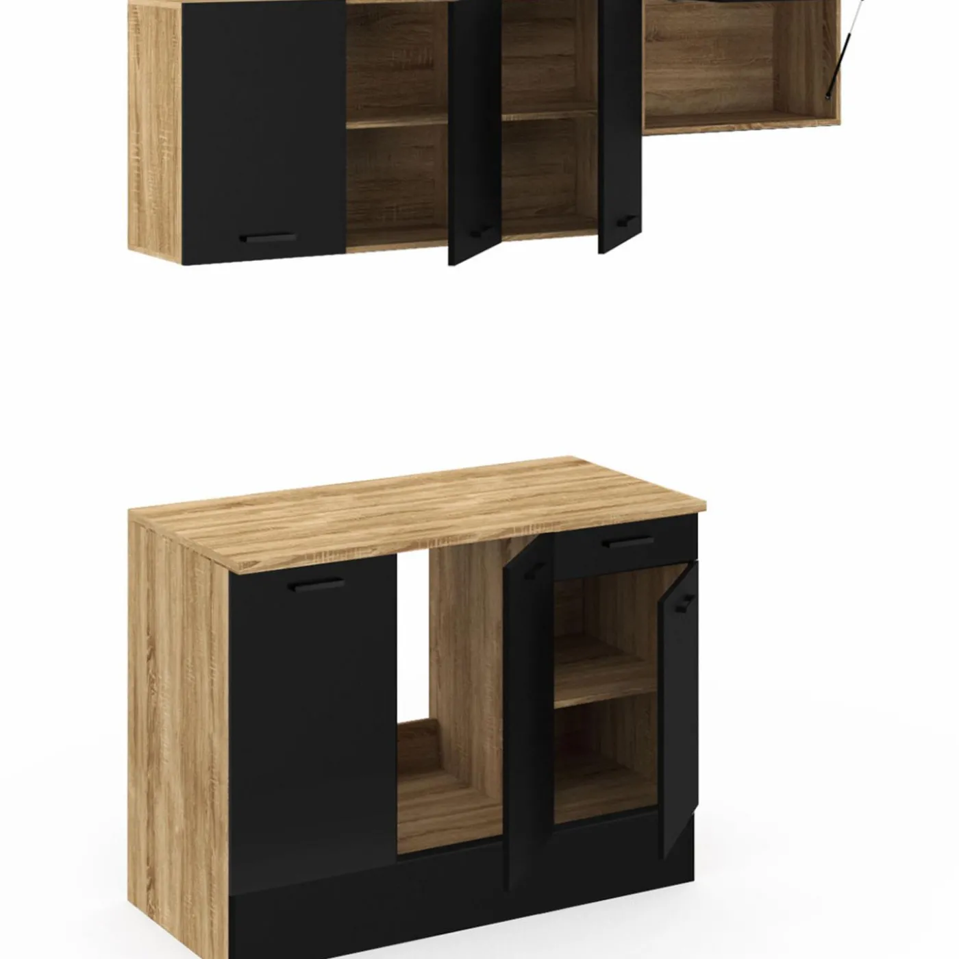 Cuisine complète 180 cm avec plan de travail bois et noir
