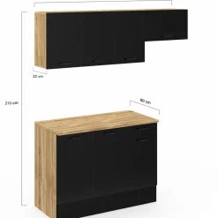 Cuisine complète 180 cm avec plan de travail bois et noir