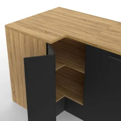 Cuisine d'angle complète bois et noir 400 cm 7 éléments