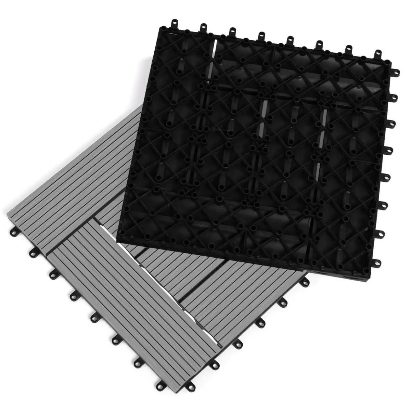 Dalles de terrasse mosaïques clipsables bois composite gris 30 x 30 cm