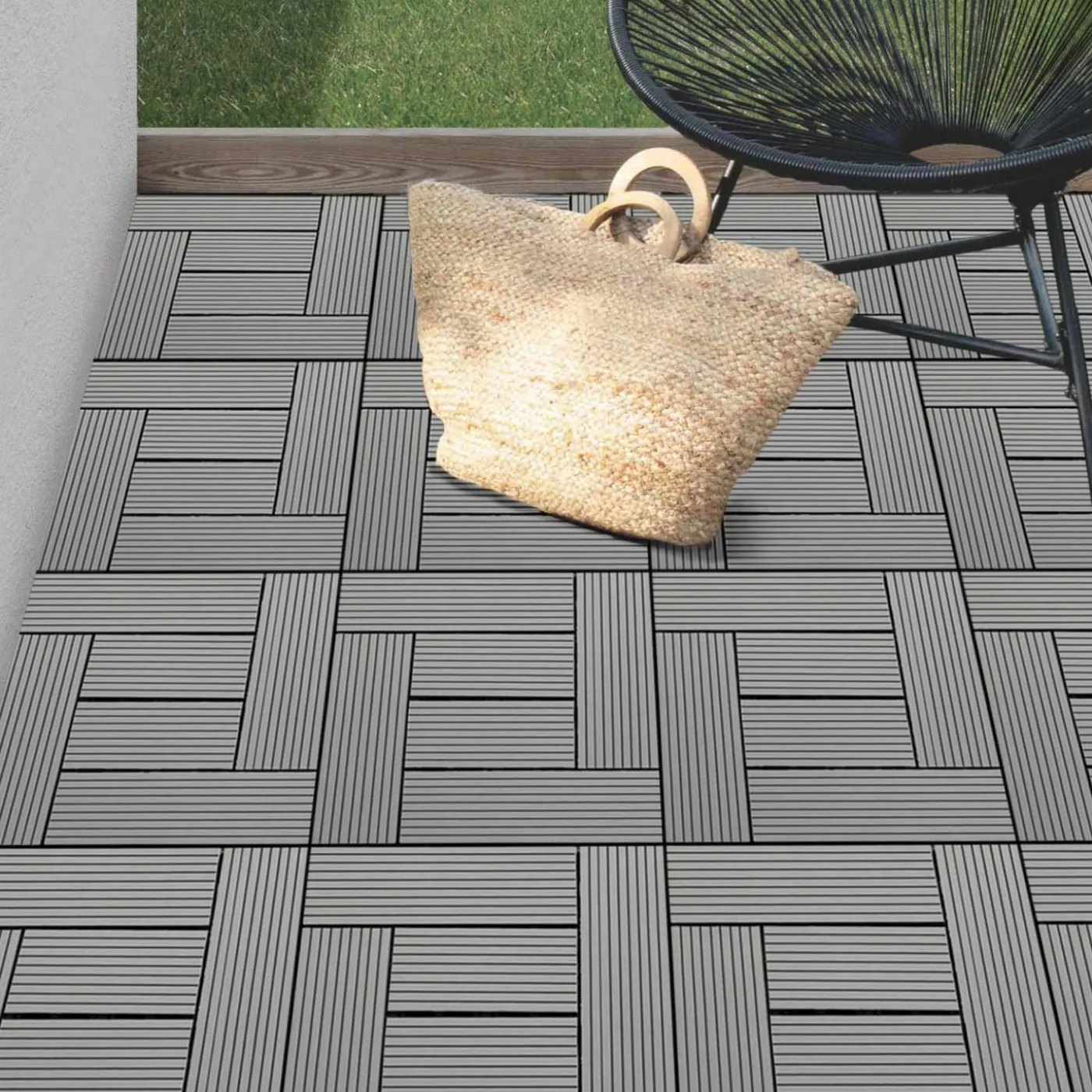 Dalles de terrasse mosaïques clipsables bois composite gris 30 x 30 cm