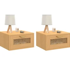 de 2 tables de chevet murables 1 tiroir étagère suspendue cannage et bois