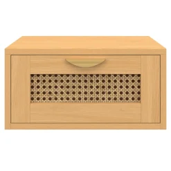 de 2 tables de chevet murables 1 tiroir étagère suspendue cannage et bois