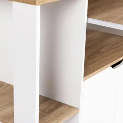 Desserte à roulettes bois blanc et plateaux façon hêtre 76 cm