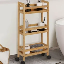 Desserte bambou sur roulettes 3 niveaux