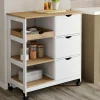 Desserte de cuisine 3 paniers + 1 plateau amovibe blanc et effet hêtre L 76 cm