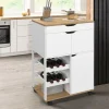 Desserte de cuisine à roulettes avec rangements et range-bouteilles bois blanc